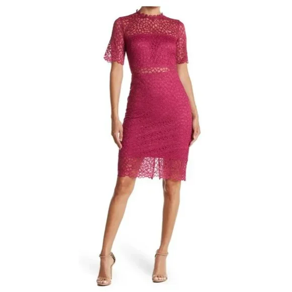 Love By Design | Dresses | Love By Design Lace Sheer Panel Knee Length  Short Sleeved Dress Sz Small Pink | Poshmark